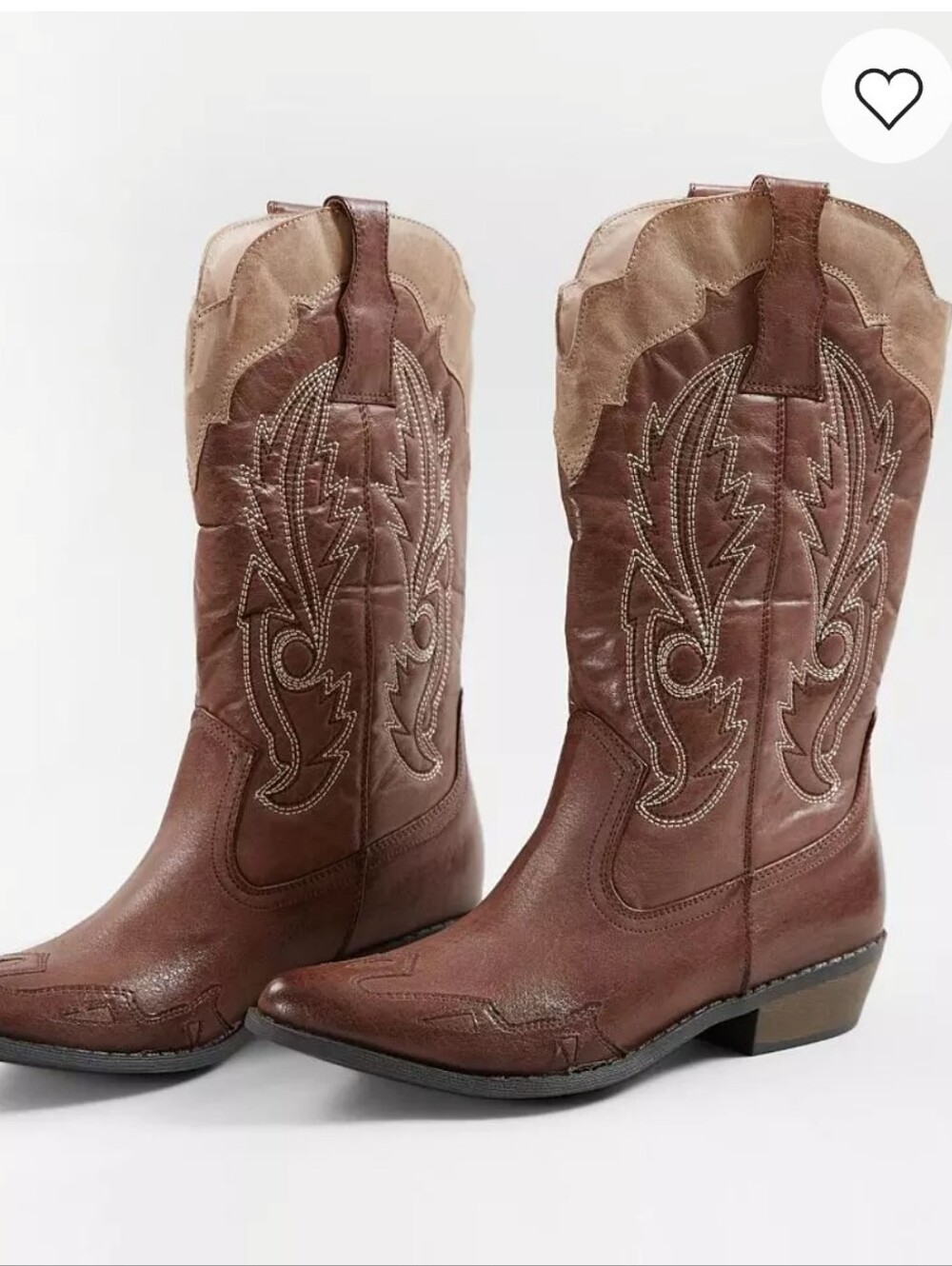 Cocuntuts Brown Leather Cowboy Boots with Embroidered Shaft